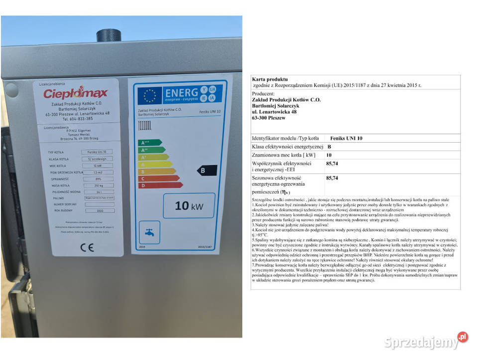 Kocioł co Feniks Uni na węgiel i drewno 10kw wielkopolskie Pleszew