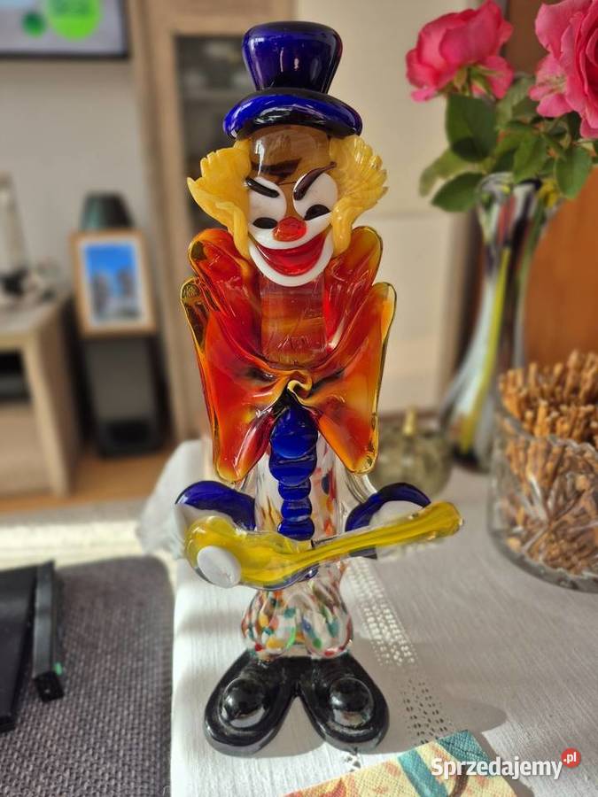 Duża figurka klaun szkło artystyczne Murano Zawiercie