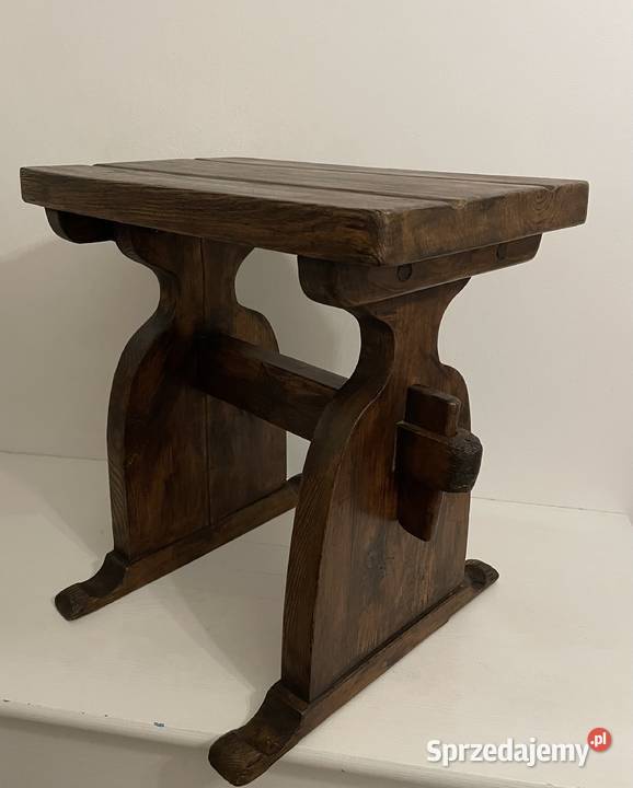 Stary stołek zydel drewniany sztuka ludowa Łódź sprzedam