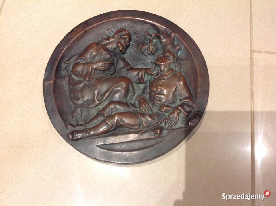 Stara Płaskorzeźba Miedziana Jezus z żołnierzem Nowa Sól