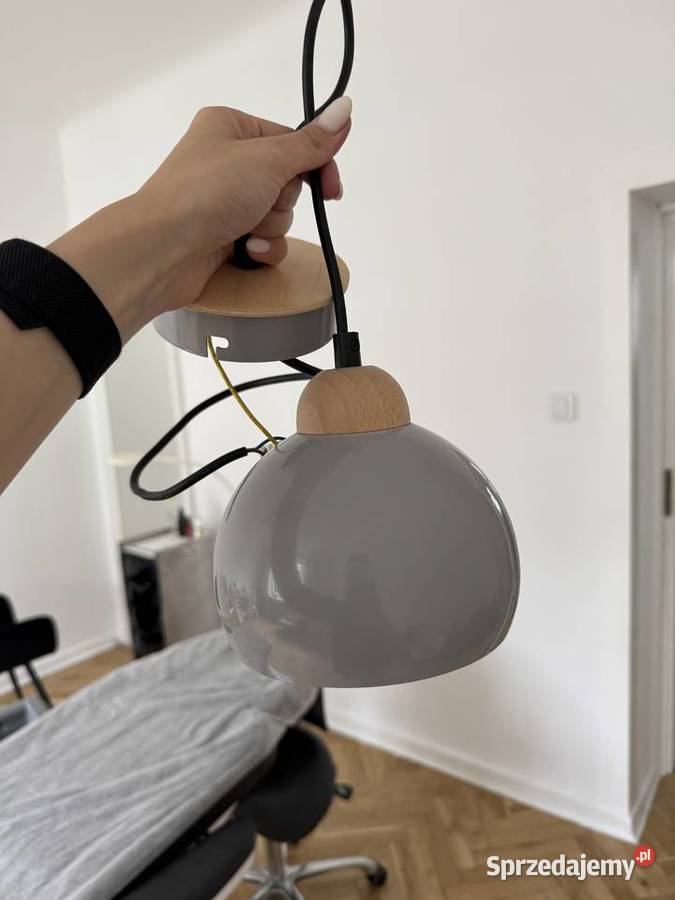 Lampa wisząca szara z drewnem skandynawska E27 Warszawa sprzedam
