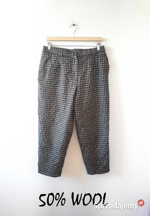Wełniane spodnie w pepitkę Pepitka Vintage 42