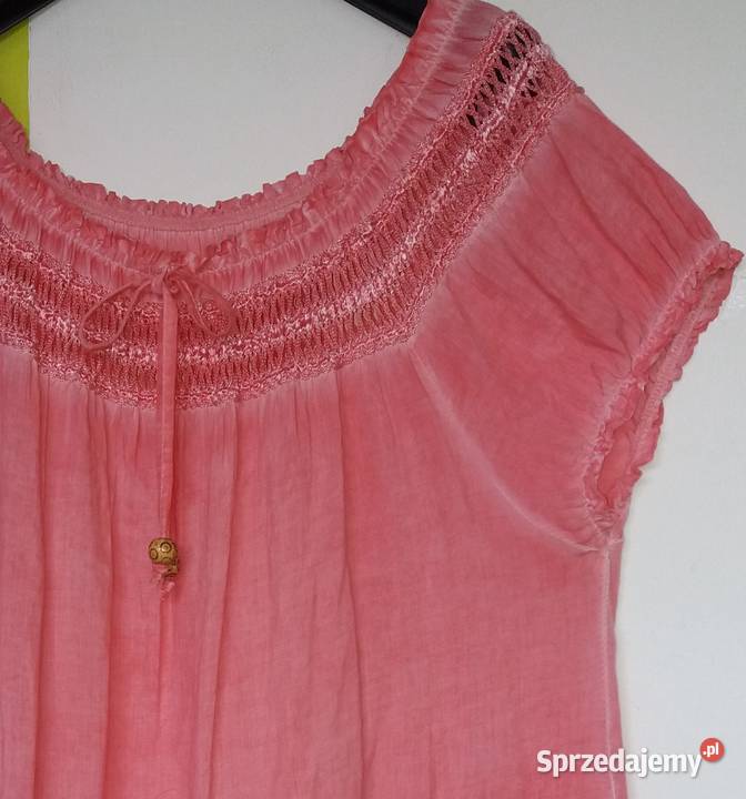 XXL52 Włoska bawełniana bluzka dekolt hiszpanka różowy