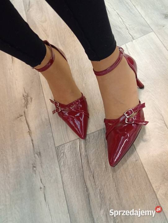 40 Bordowe czółenka wieczorowe z zapięciem Nowe Kraków