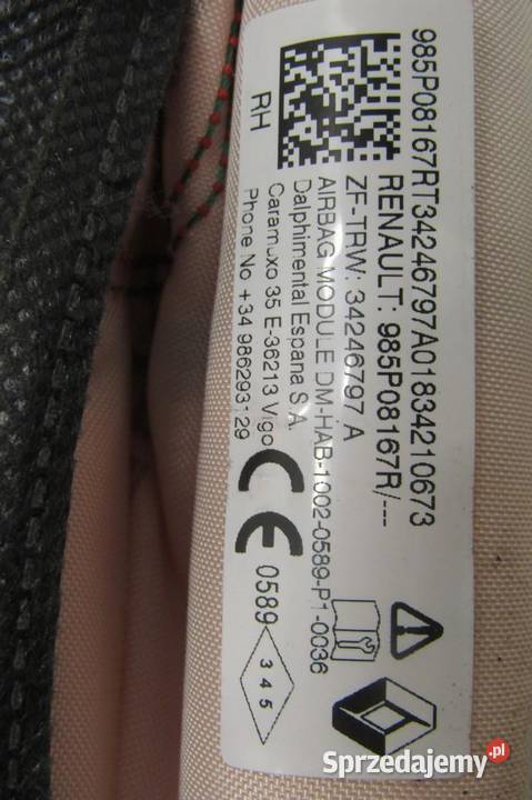 KURTYNA POWIETRZNA AIRBAG PRAWA DACIA DUSTER II