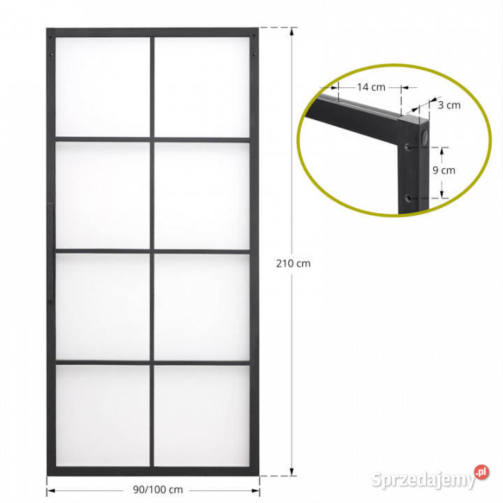 Drzwi przesuwne szklane loftowe GLOSSY 100x210 210cm Chmielnik