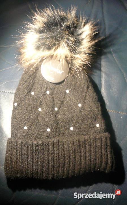 Czapka z perełkami Wool Nowa czarna