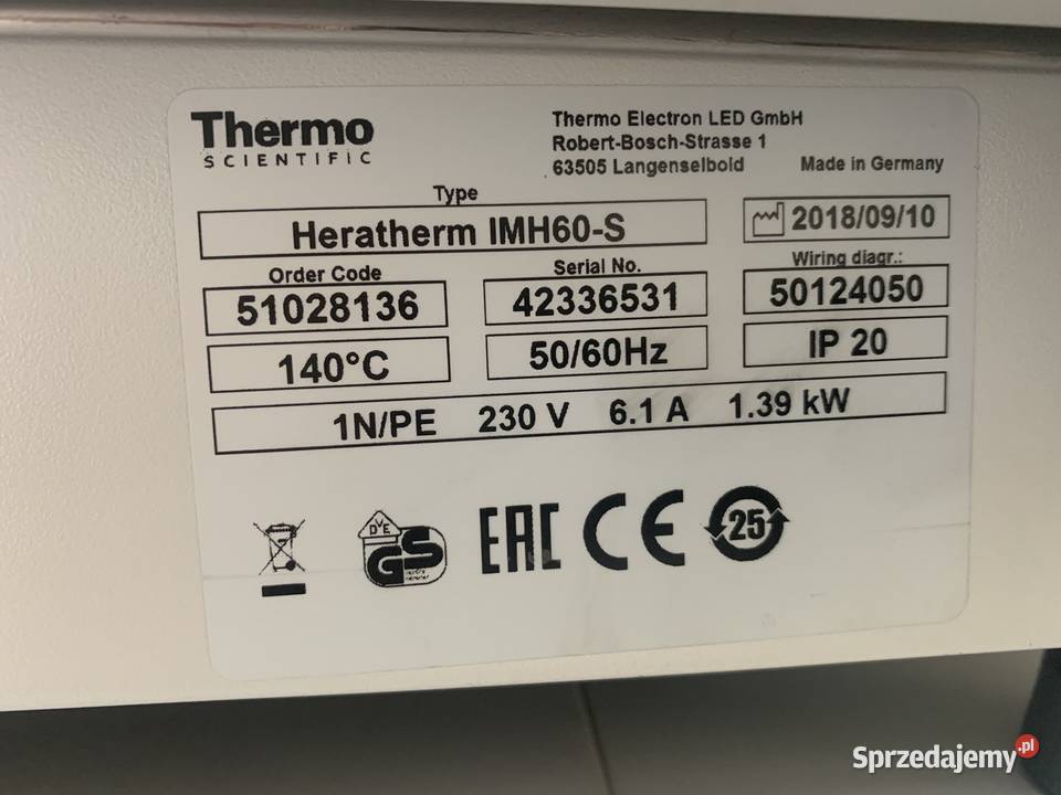 Inkubator z zaawansowaną ochroną Heratherm Opole sprzedam