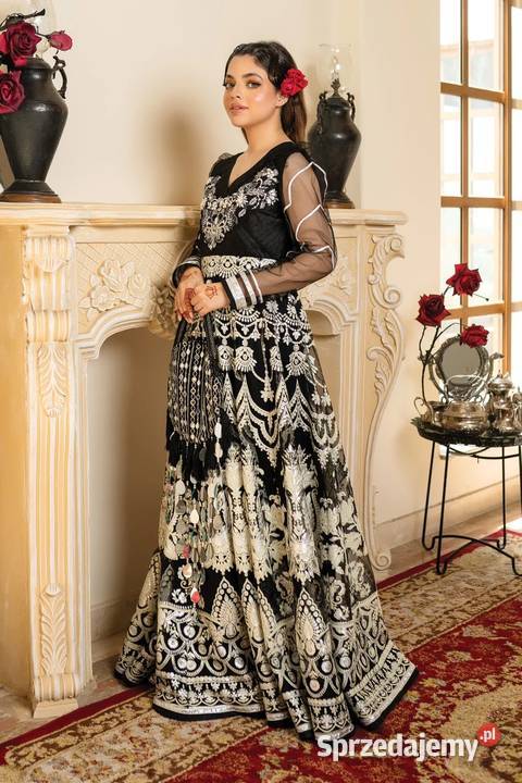 Czarna suknia balowa L 40 kwiaty floral Szczecin sprzedam