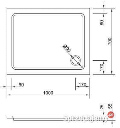 Brodzik prostokątny płaski 100x70 Santik Heron Wykończenie zachodniopomorskie Szczecin