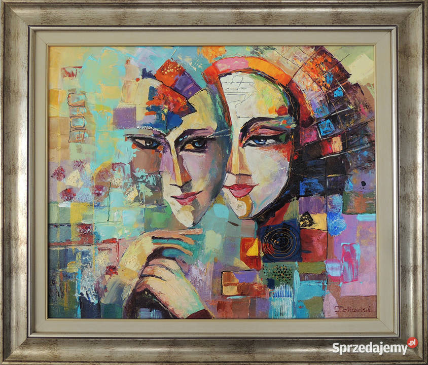 Nowoczesny obraz olejny Maski Tomas Mrowiński Łódź sprzedam