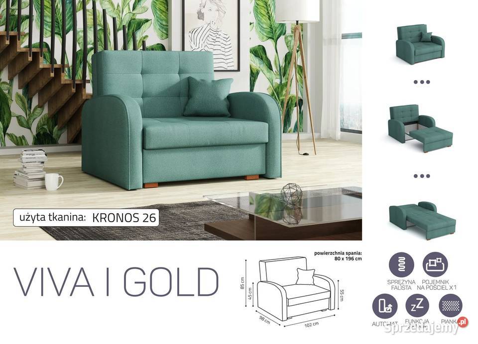 SofaKanapa Viva 1 Gold Darmowa dostawa Łóżka, wersalki i sofy sprzedam