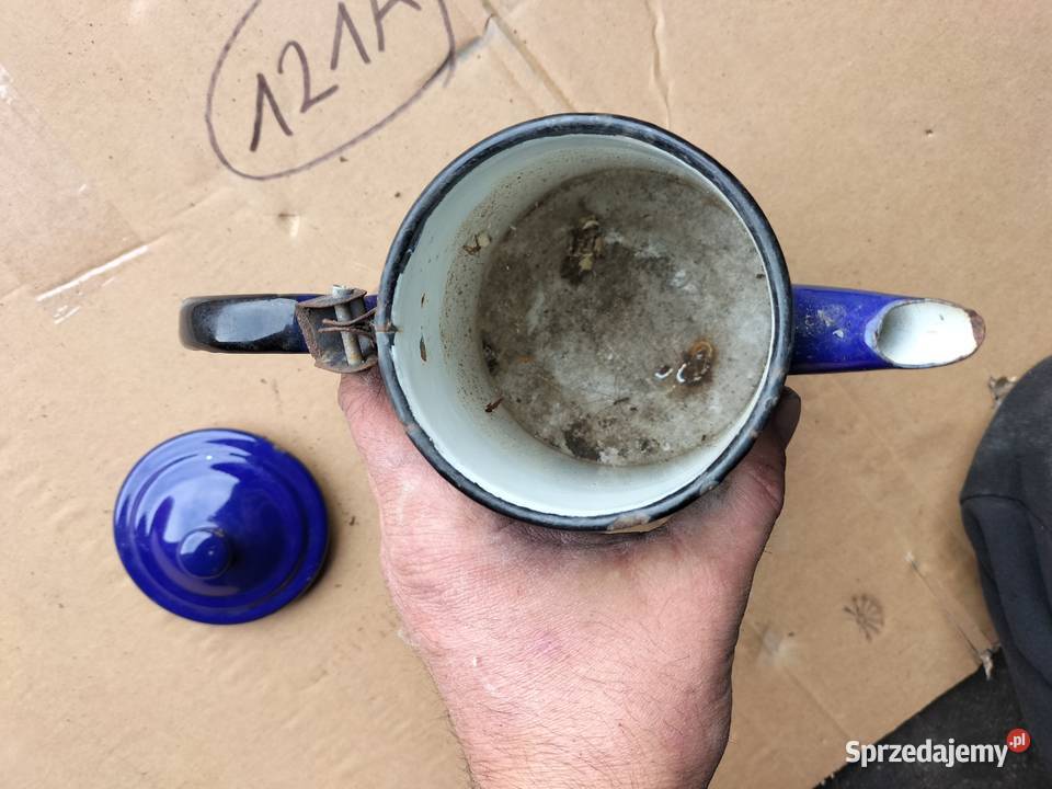 CZAJNIK DZBANEK EMALIOWANY METALOWY PRL ŻELAZNY niebieski sprzedam