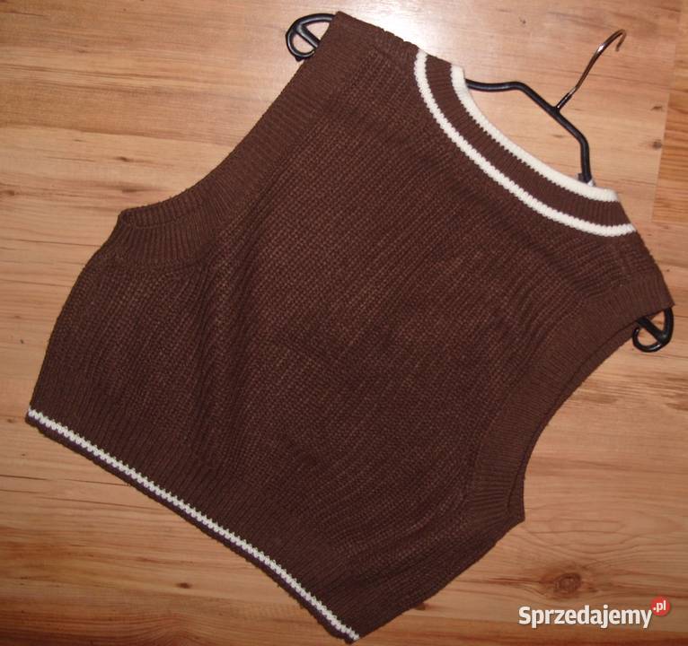 Wełniana Czekoladowo Kremowa kamizelka HM r S sprzedam