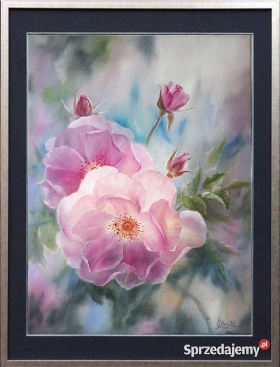 Różowe Róże ręcznie malowany olejny LOlbrycht małopolskie Nowy Sącz