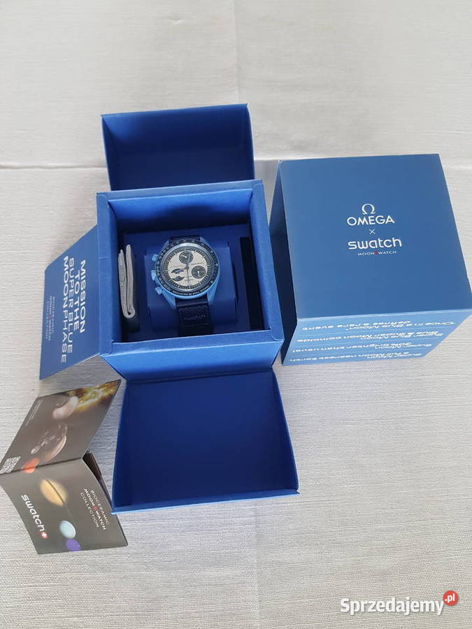 Zegarek nareczny Omega mission to the moon blue Milicz