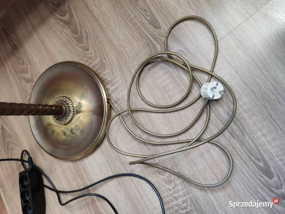 Lampa stojąca mosiężna z plisowanym abażurem Głuchołazy sprzedam