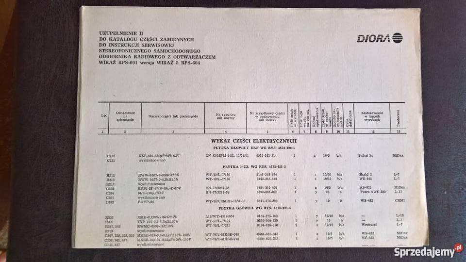 Odbiornik Radiowy RPS 601 Wkładka Serwisowa sprzedam
