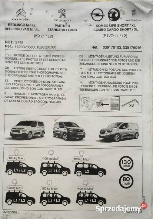 BAGAŻNIK DACHOWY BERLINGO PARTNER COMBO 2018