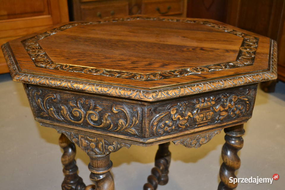 stół stolik neorenesansowy lity dąb Będzin