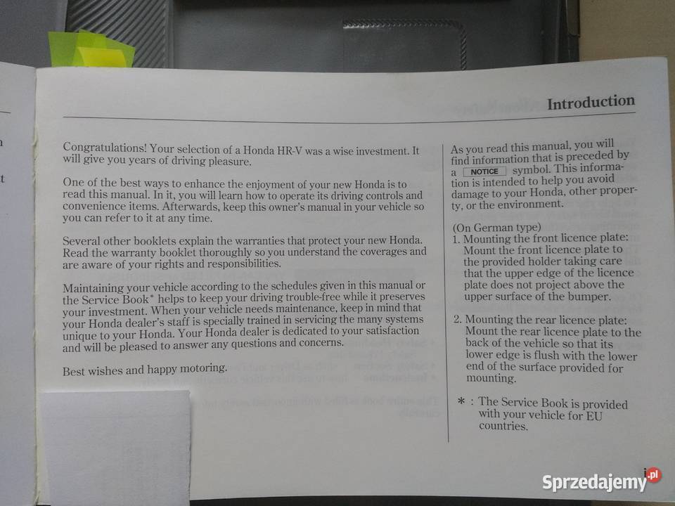 książka instrukcja użytkownika Hondy HRV Wrocław