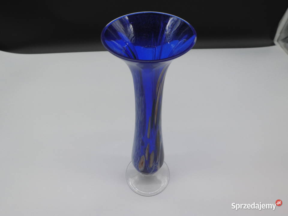 Artystyczny Wazon Szklany Kobaltowy Vintage Styl