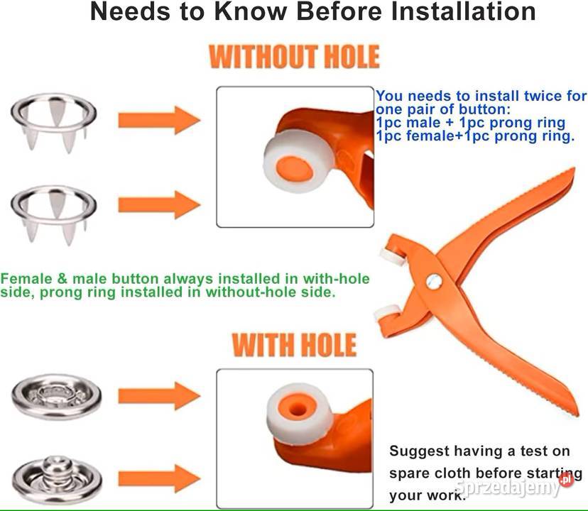 Zestaw Zatrzasków 50 ze Szczypcami Montażowymi Sieradz