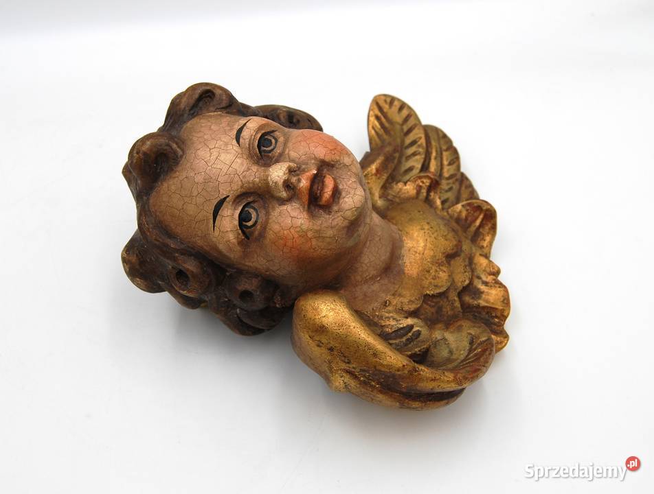Rzeźba drewniana głowa anioła putto XIX w Poznań