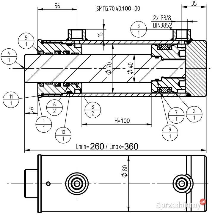 Siłownik Hydrauliczny SMTG 70x40 SKOK 100 2STR kujawsko-pomorskie Solec Kujawski