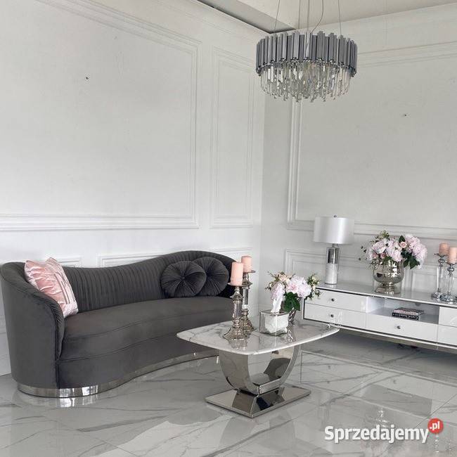 Sofa DONNA Plisowana Szara Welwet Nowoczesna Warszawa