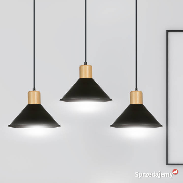 Biała czarna długa lampa wisząca z 3 kloszami Rynarzewo