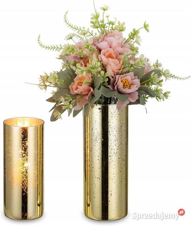 Świecznik szklany ze złotymi cylindrami Romadedi Pozostałe
