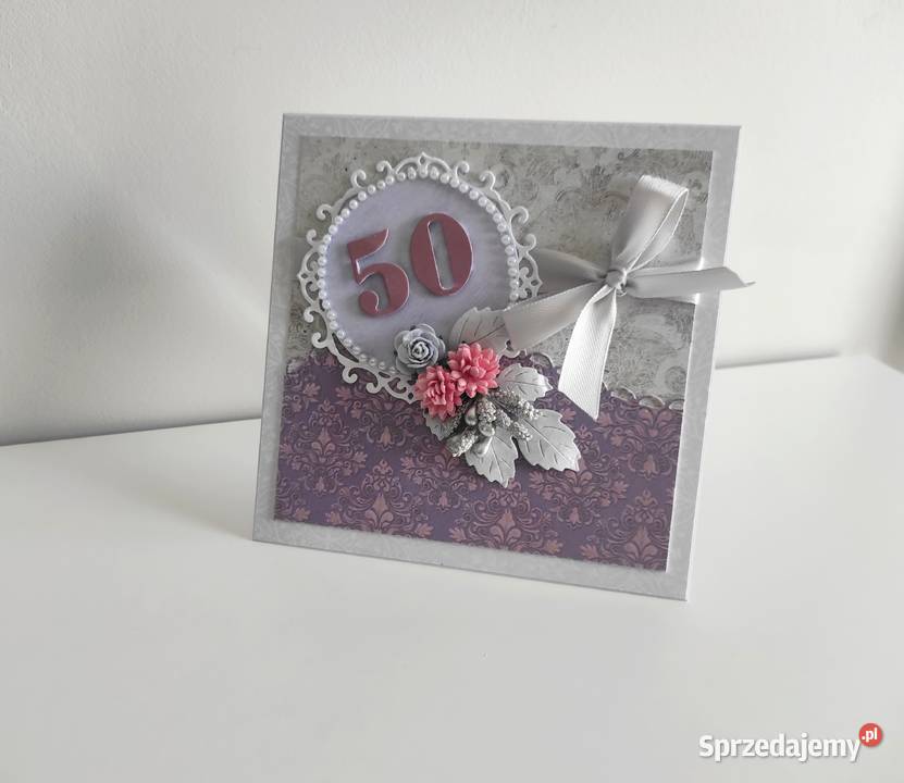 Kartka ręcznie robiona na urodziny 50 kwiaty