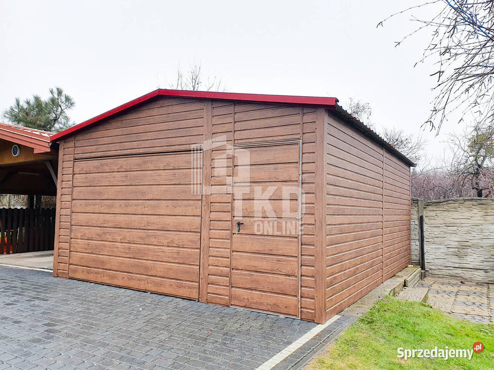 Garaż Blaszany 45x5 Brama drzwi jasny orzech blacha