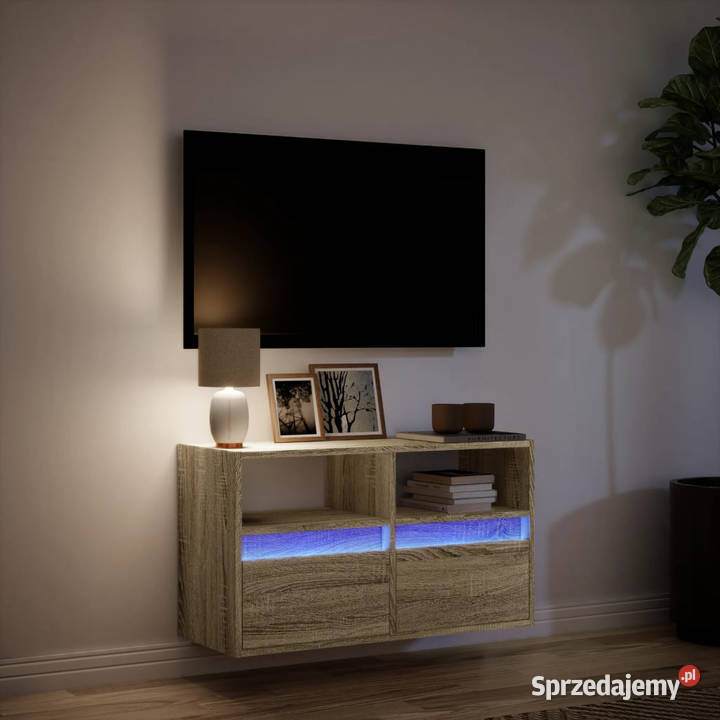 Ścienna szafka TV z LED dąb sonoma 80x31x45 Warszawa