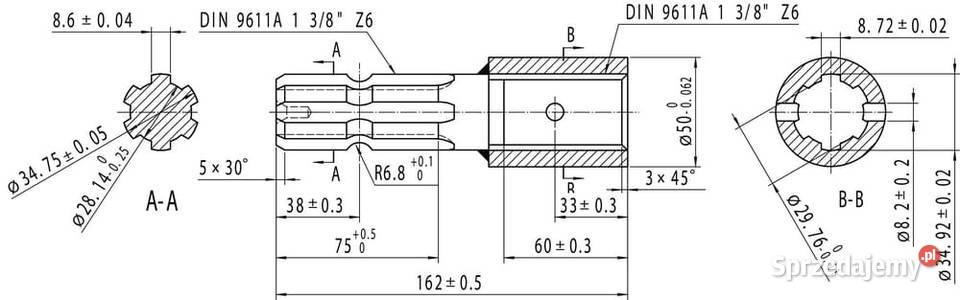 Przedłużka wału 138 Z6 138 Z6 L162 mm 672001KR małopolskie Kamionna