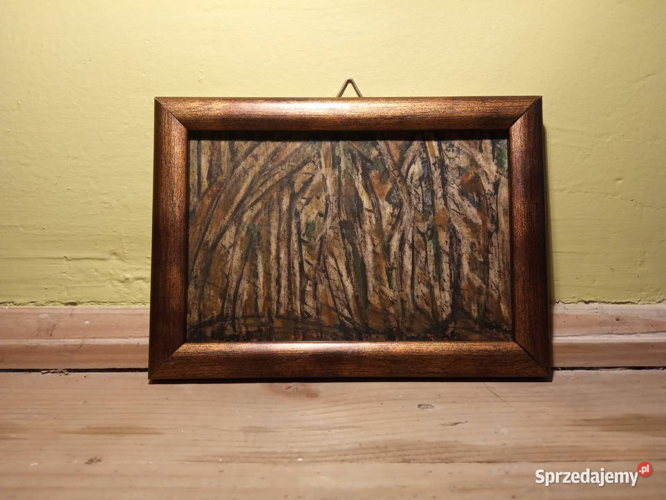 Stary obraz pastel z dedykacją Gęsty las E Kraków