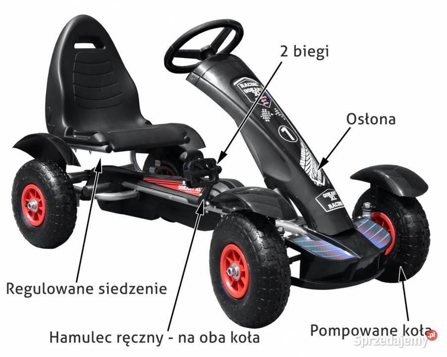 Gokart na pedały czarny pompowane koła napęd Warszawa