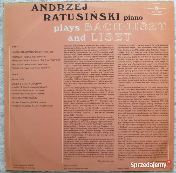 Płyta winylowa LP A Ratusiński fortepian Bach 1 płyta mazowieckie Warszawa sprzedam