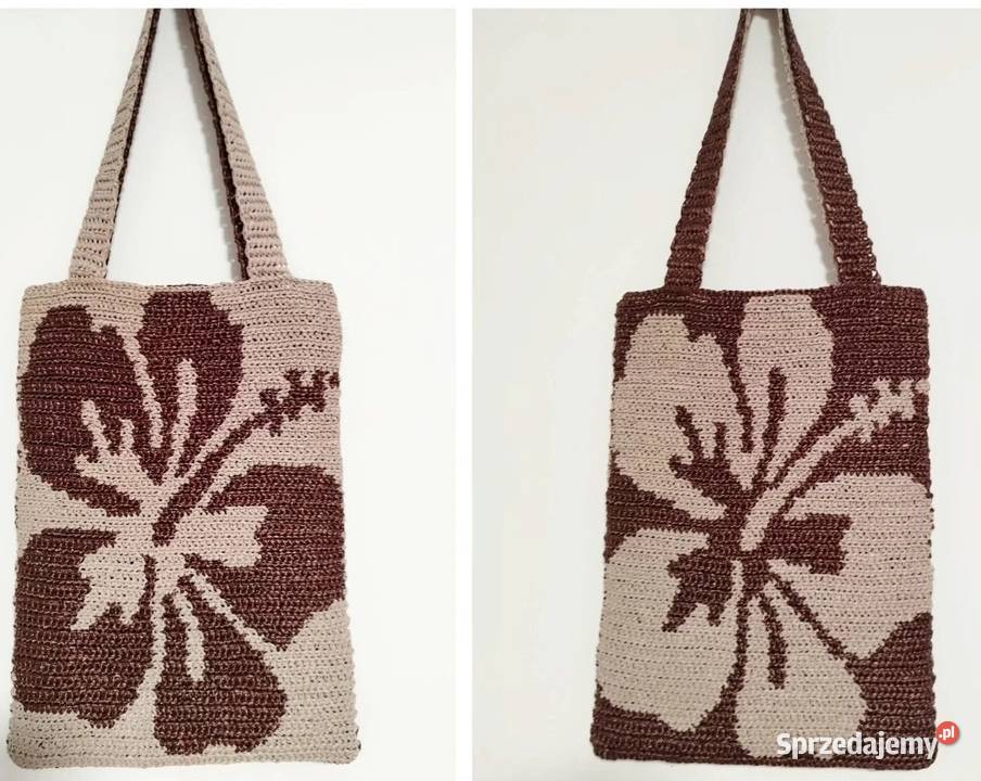 Dwukolorowa torebka shopperka z rafii ręczne 40cm