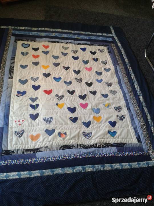 Narzuta patchworkowa z aplikacjami serduszek Rozmiar 160x200 Lublin