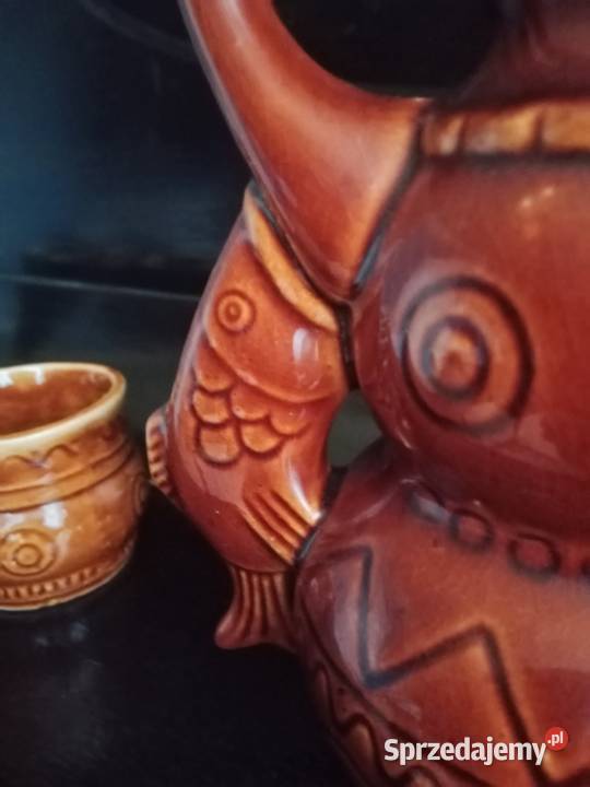Piękny Zestaw Ceramiczny Ryby Karafka 6 kubków
