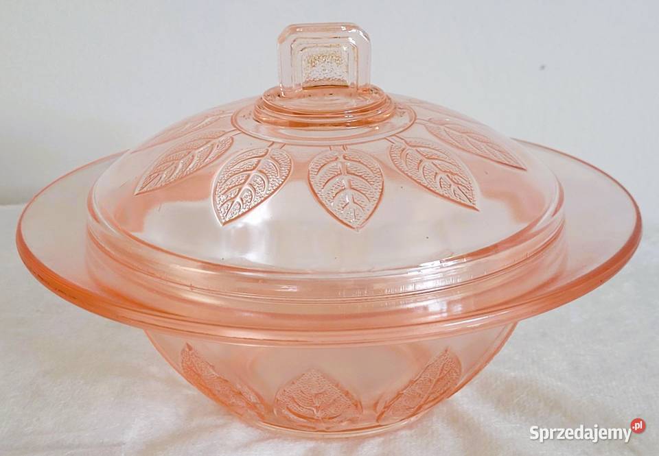 Wyjątkowa bomboniera prasowane szkło rozalinowe Porcelana i szkło małopolskie Kraków