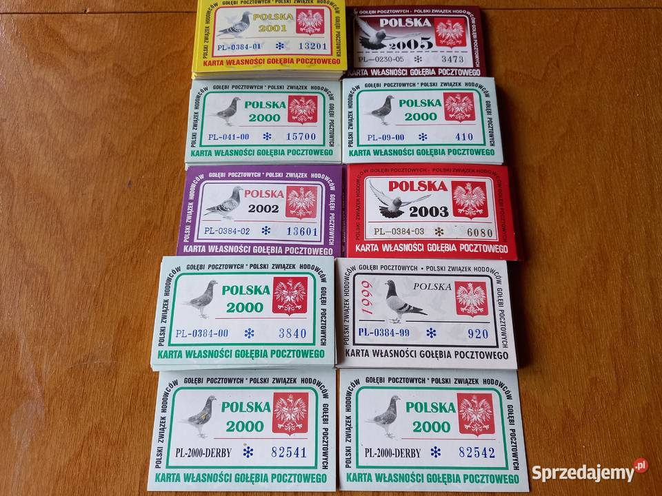Karty własności gołębia pocztowego Łomża