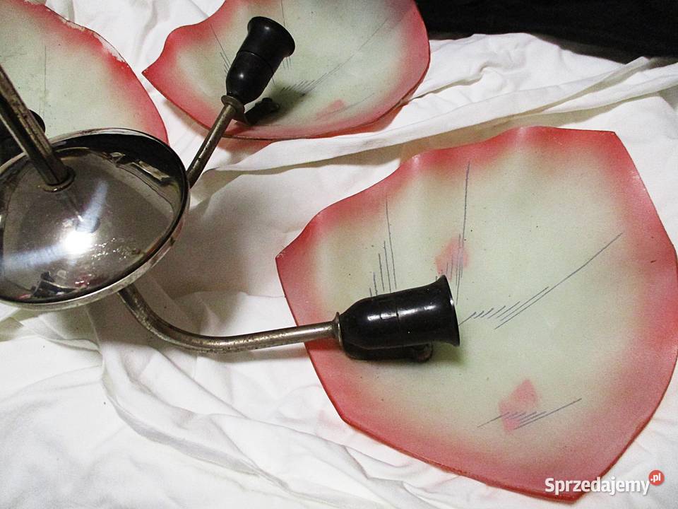 Żyrandol Chrom Szklane Klosze Liście lata 60 PRL Nieporęt