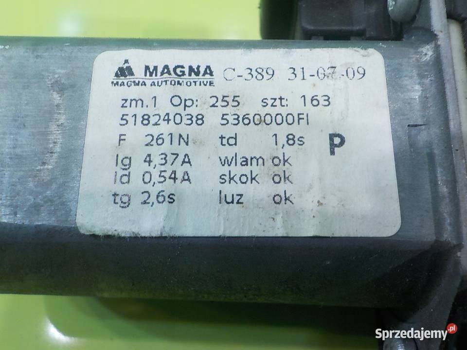 FIAT 500 12 B 09r 3D podnosnik szyby prawy przod Wyposażenie elektryczne Suków