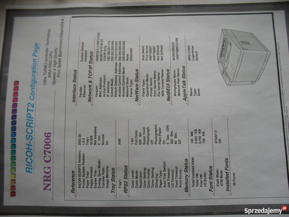 Drukarka kolor Samsung CLP510NRicoh Aficio NRG C USB