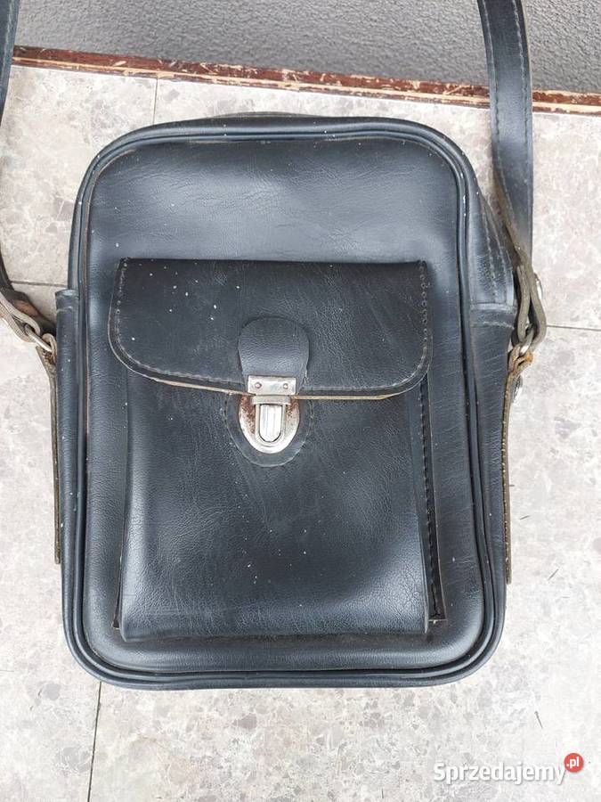 Stara skórzana torba kontrolera mała PRL pomorskie