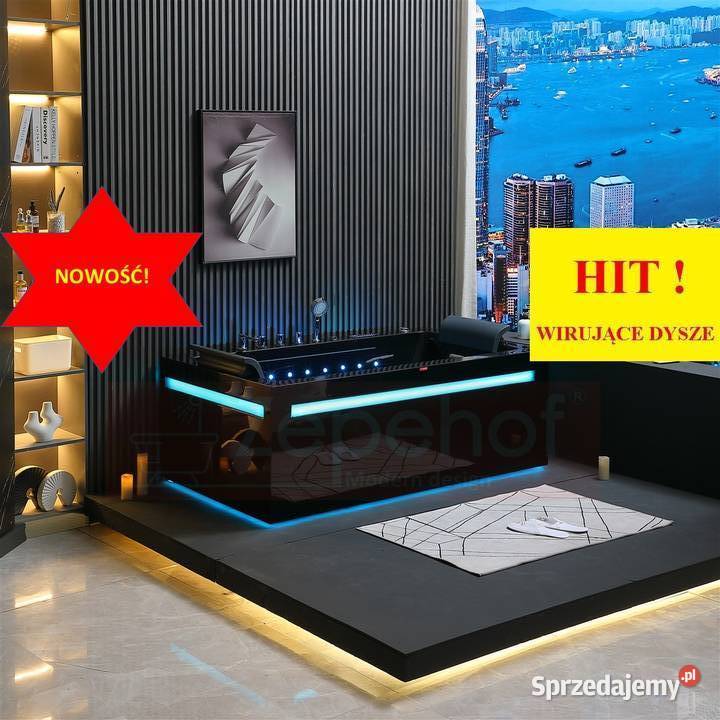 Czarna wanna z hydromasażem EBBXD871 prostokątna Wanny Grabówka