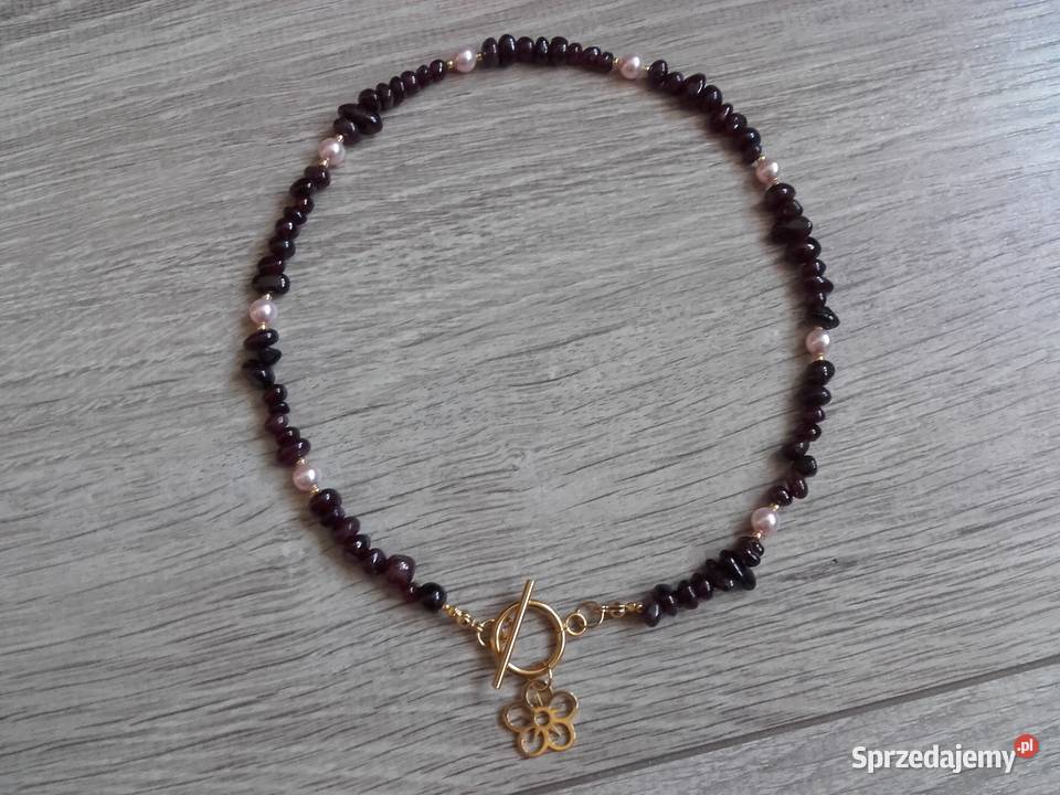 Naszyjnik granat perły swarovski Warszawa sprzedam